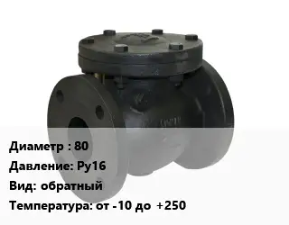 Клапан чугунный 80 Ру16 обратный от -10 до +250